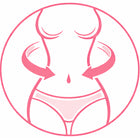Illustration of a stylized female figure wearing underwear with pink outline on a white background