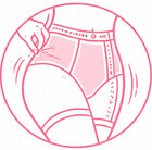 Illustration of pink underwear with a circular border on a white background