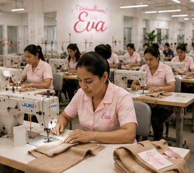 sewing factory floor with many workers seated at tables operating industrial sewing machines